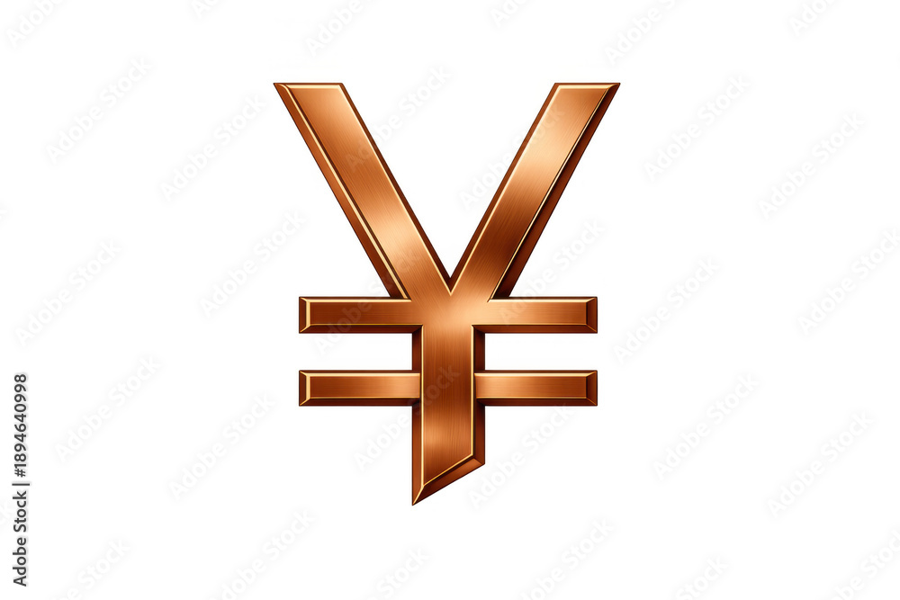 Obraz premium Yen currency symbol with a glossy copper finish, representing finance, investment, and global economics on transparent background