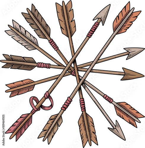 A collection of colorful arrows arranged in a circular pattern on a white background