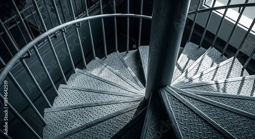 Obraz na płótnie Monochrome high angle view captures the industrial texture and geometric spiral