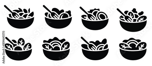 delicious salad bowl icon collection fresh and healthy food