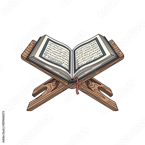 Open Holy Quran on Rehal Wooden Stand Islamic Religious Book