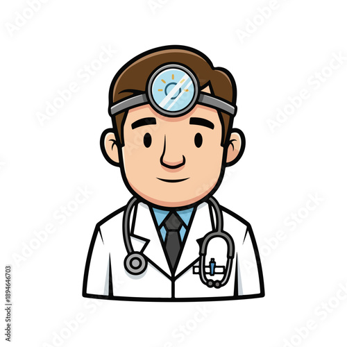 Cartoon doctor avatar wearing stethoscope and head mirror