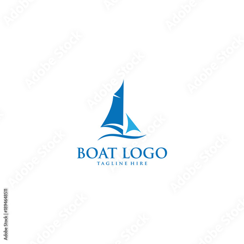Sailing boat logo design in blue color, symbolizing travel and adventure on the sea, perfect for marine businesses and nautical brands