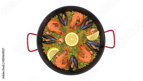 Seafood Paella with Shrimp, Mussels, and Lemon