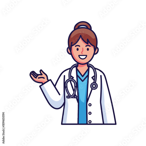 Friendly Female Doctor Presenting Vector Illustration
