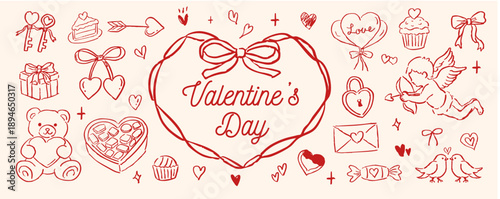 手描き風バレンタインデーモチーフ素材セット