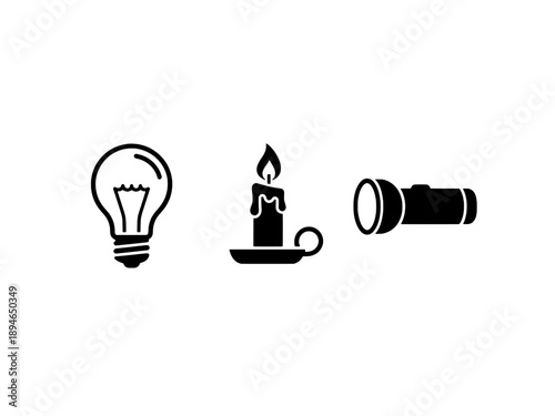 Light Sources Set with Bulb Candle and Flashlight Isolated on Transparent Background - Illumination and Electricity Icons