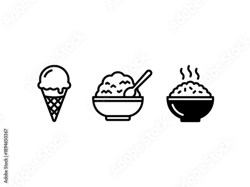 Food Temperature Icons Set with Ice Cream and Hot Bowls Isolated on Transparent Background - Meal Steam and Cold Dessert Symbols