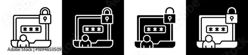 Secure Login Icon Set In Black And White Filled Style Collection