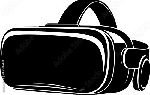 Virtual Reality Headset Black Silhouette Wide Visor Shape Smooth Curves Flat Design