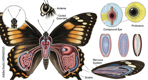 Anatomy of a butterfly wings and internal structure
