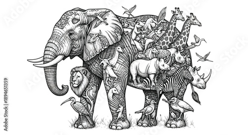 Elephant silhouette composed of multiple animals