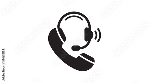 Customer Support Agent Headset Icon in Simple Monochrome Design on White Background for Tech Interface
