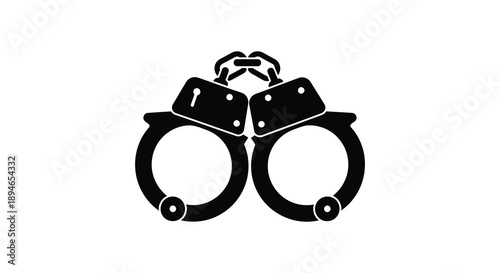 A stark black silhouette of a pair of handcuffs represents law enforcement and restriction a powerful image silhouette