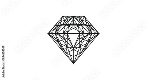 An intricate geometric design resembling a diamond shape is depicted in a stark black outline silhouette high quality