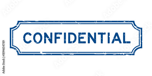 Blue confidential stamp with rectangular shape and grungy texture