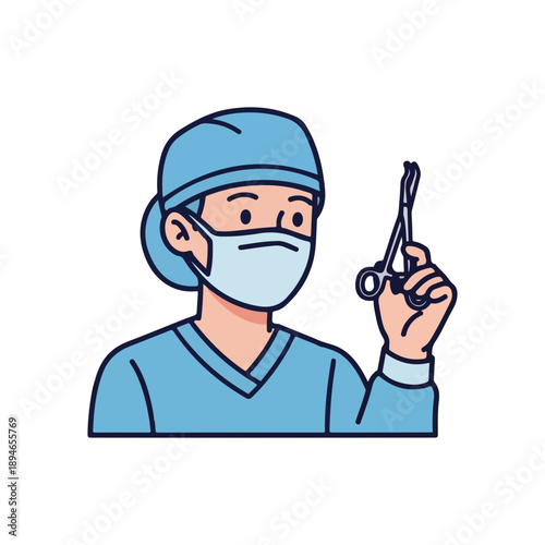 Surgeon Doctor Nurse Holding Surgical Forceps Illustration