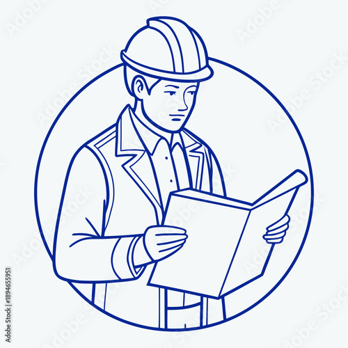 Engineer studying blueprints