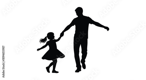 A tender moment captured in black a father and daughter walk hand in hand a heartwarming silhouette high quality professional