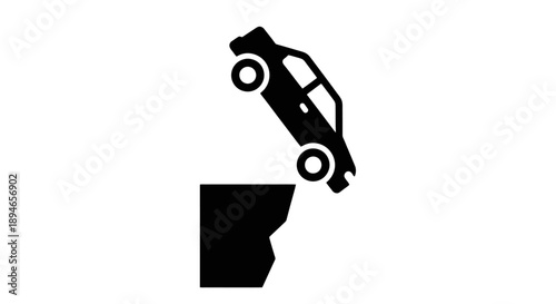 Car falling off a cliff danger symbol.