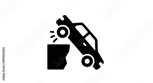 Car falling off cliff icon symbol danger accident.