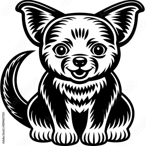 Playful yorkie puppy sitting