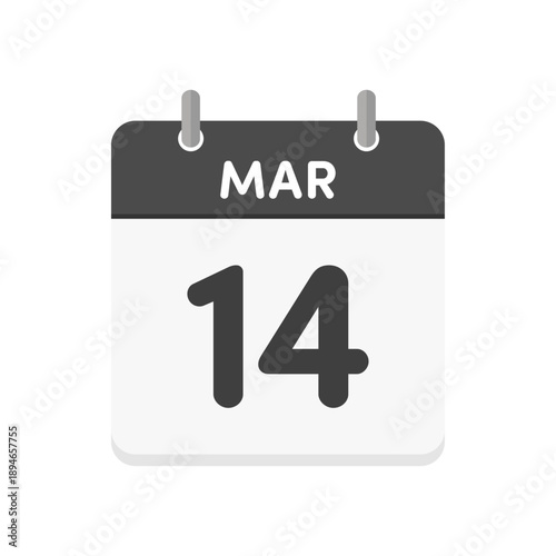 3月14日･MAR 14の日めくりカレンダーのアイコン - 3/14のシンプルな白黒の英語の暦