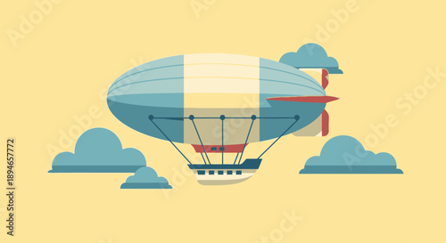 Vintage style illustration of a zeppelin airship in flight among clouds.