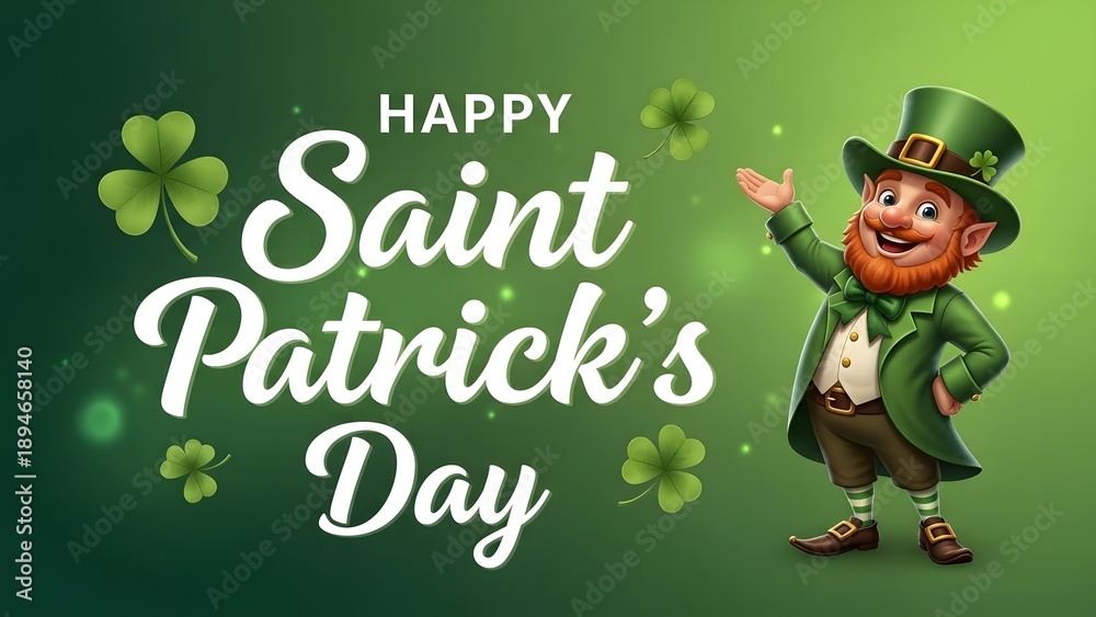 Fototapeta premium Happy saint patrick's day celebration with leprechaun and shamrocks