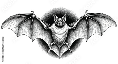 Bat flying with open wings nature sketch