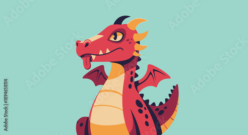 A cartoon red dragon with a big smile and yellow eyes.