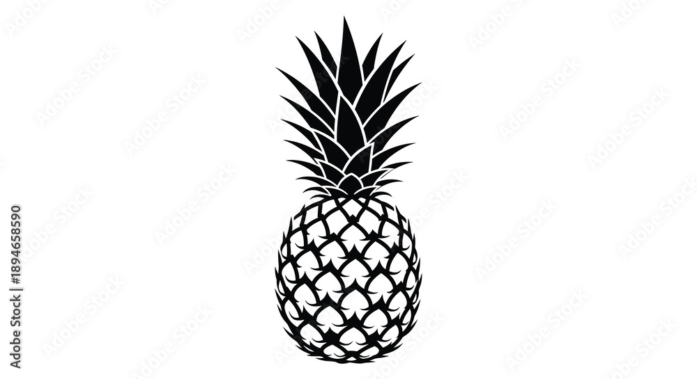Obraz premium A striking black silhouette of a pineapple showcases its textured surface and distinctive crown silhouette high quality professional