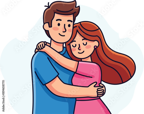 Couple Hugging with Hearts Background Illustration