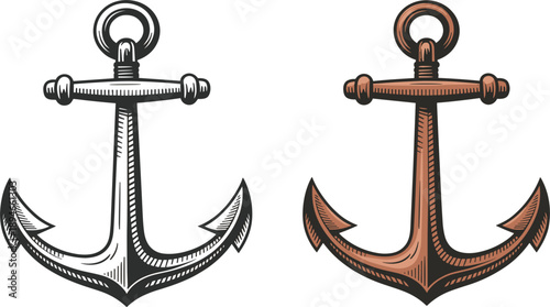 Vintage nautical anchor vector illustration, marine maritime ship symbol, retro ocean sea travel design