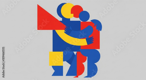 Abstract geometric couple hugging in love