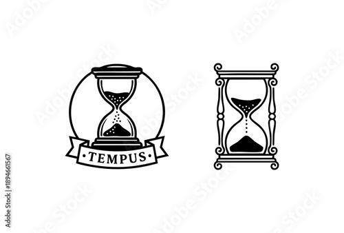 Black and White Sand Timer Icon Illustration