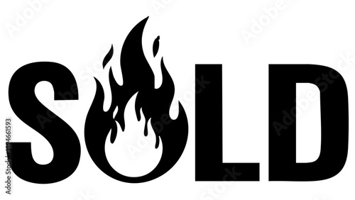 Sold Logo With Flame Icon For Hot Real Estate Sales