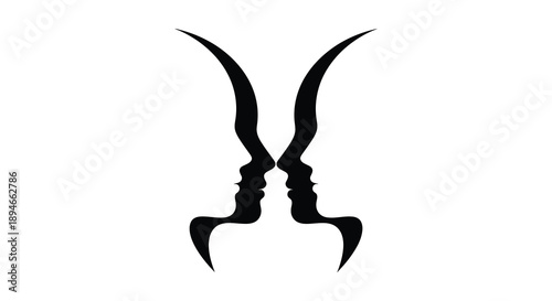 An abstract black design depicts two facing human profiles cleverly forming a vase shape a striking silhouette