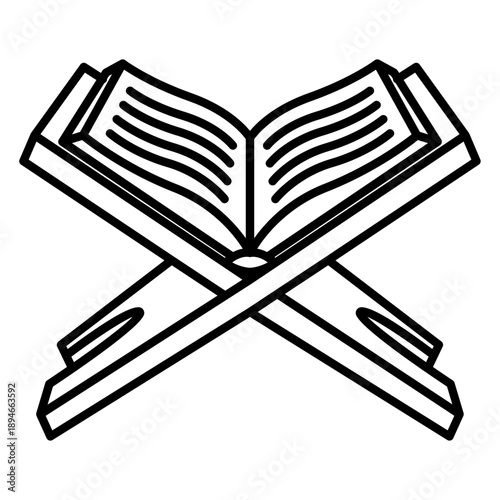 Holy Quran on rehal book stand line art icon