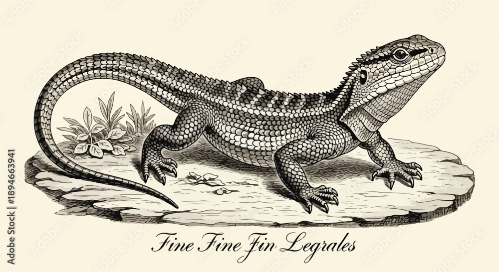 Fototapeta premium Detailed lizard reptile walking on rocky ground