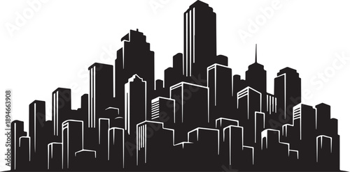 Black and White City Skyline Urban Landscape Illustration