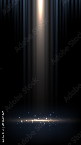 gold spotlight on dark stage background with shimmering particles for awards ceremony and luxury events
