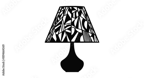 An intricate black geometric lamp design featuring a sharply angled lampshade and elegant base silhouette high quality professional