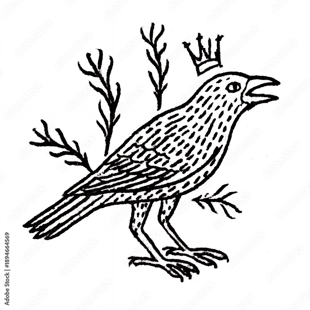Fototapeta premium simple crow wearing a crown illustration