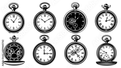 Collection of Vintage Pocket Watches in Engraved Style.