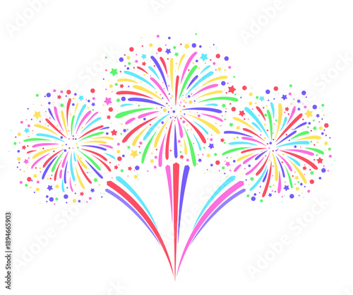 Colorful fireworks vector burst background, celebration illustration for party, holiday and New Year designs, bright stars, sparks and festive confetti for posters and banners design