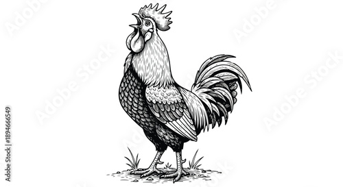 Detailed rooster chicken farm animal nature sketch