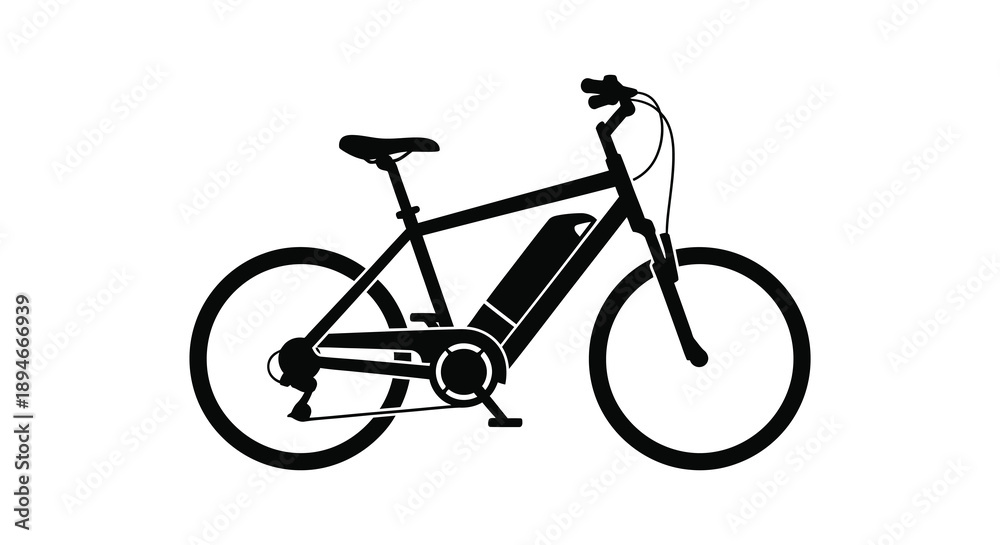 Fototapeta premium A striking black silhouette of a modern electric bicycle showcasing its frame and components silhouette high quality professional