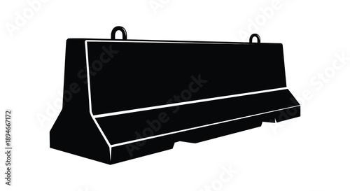 A stark black concrete barrier stands isolated on a white background presented as a bold silhouette high quality