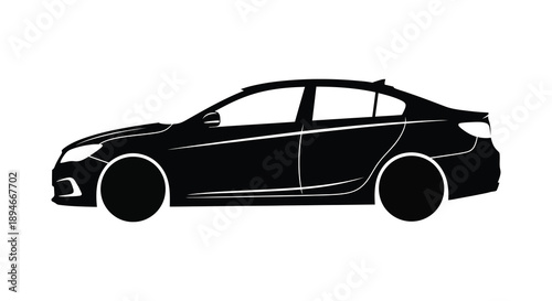 A sleek modern sedan is depicted in a striking black silhouette against a plain white background silhouette
